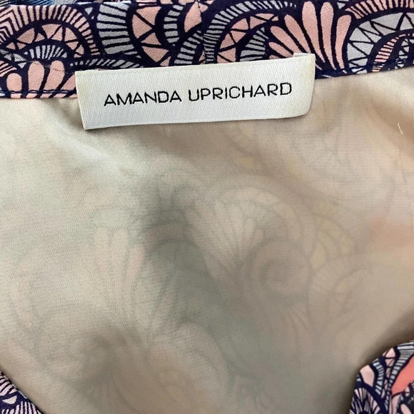 Amanda Uprichard‎ Mini Dress Drop Hem Tie Neck Geometric Print Pink Purple Small - Picture 10 of 10